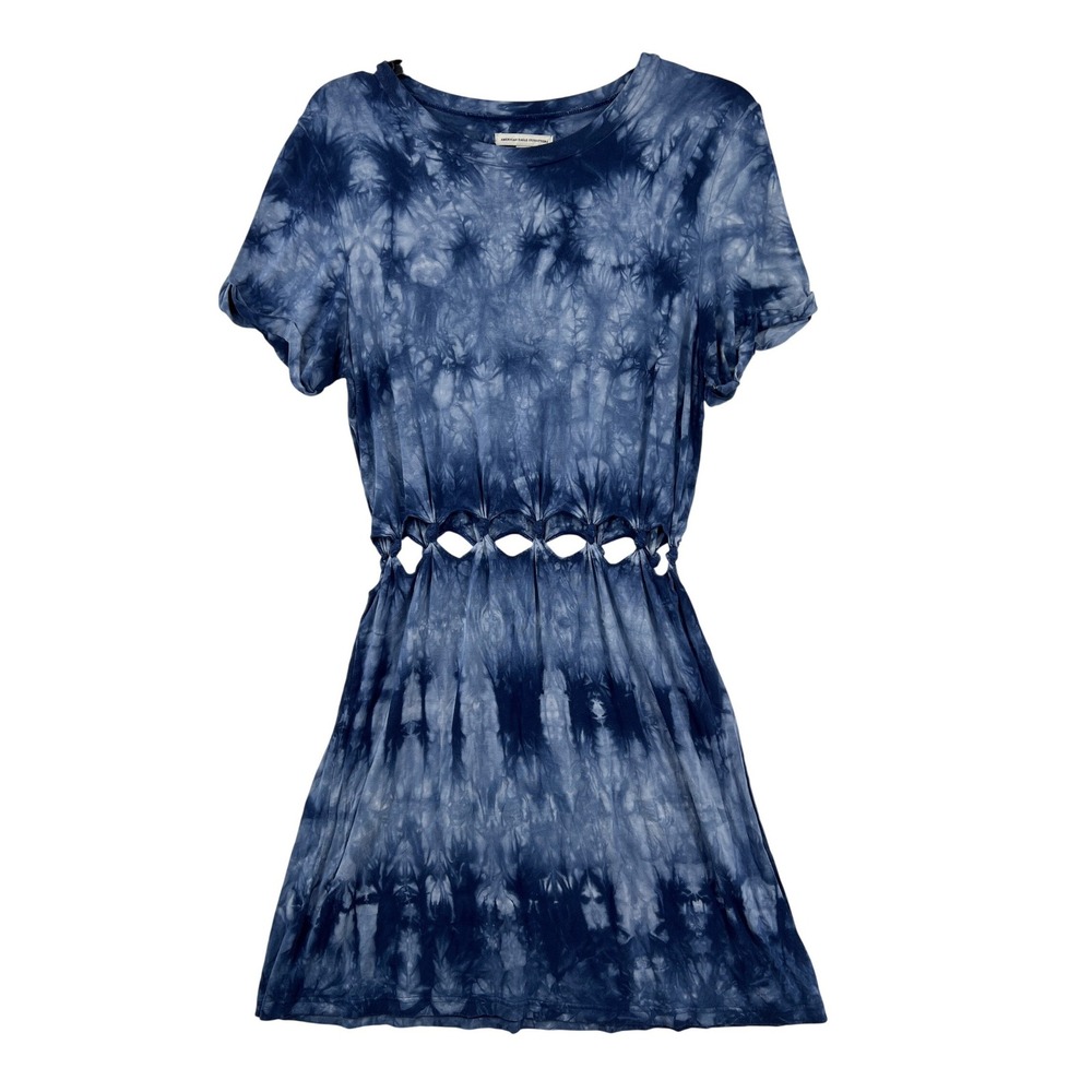 American Eagle Tie Dye Mini Dress Womens L Blue Cutout Waist Boho Festival Y2K